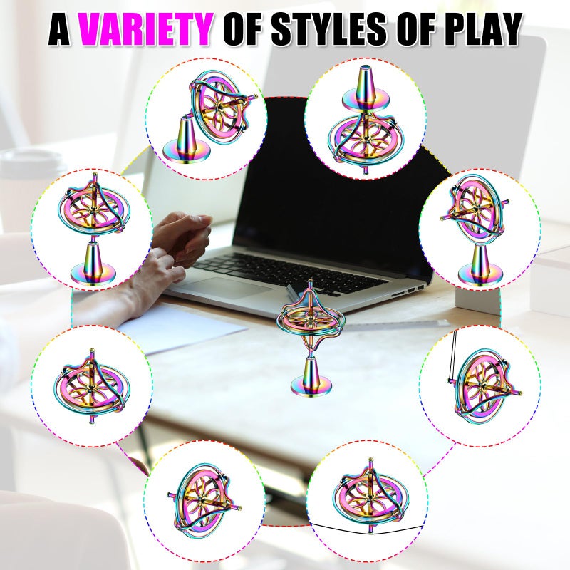meekoo 2 Packs Gyroscope Toys Metal Anti Gravity Colorful Precision Top Gyroscope for Christmas Educational Birthday Gifts(Colorful) - Image 3